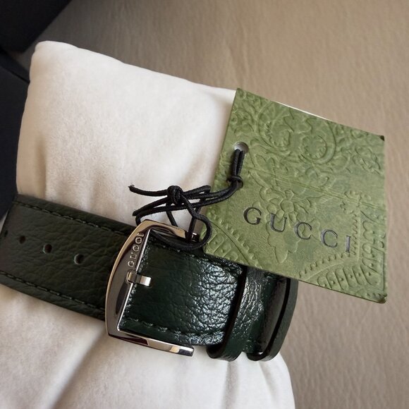 NEW Gucci Stainless Steel 35mm Strap Fashion Watch Green Leather Grip